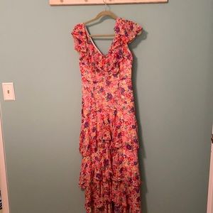 Wayf floral ruffle midi dress
